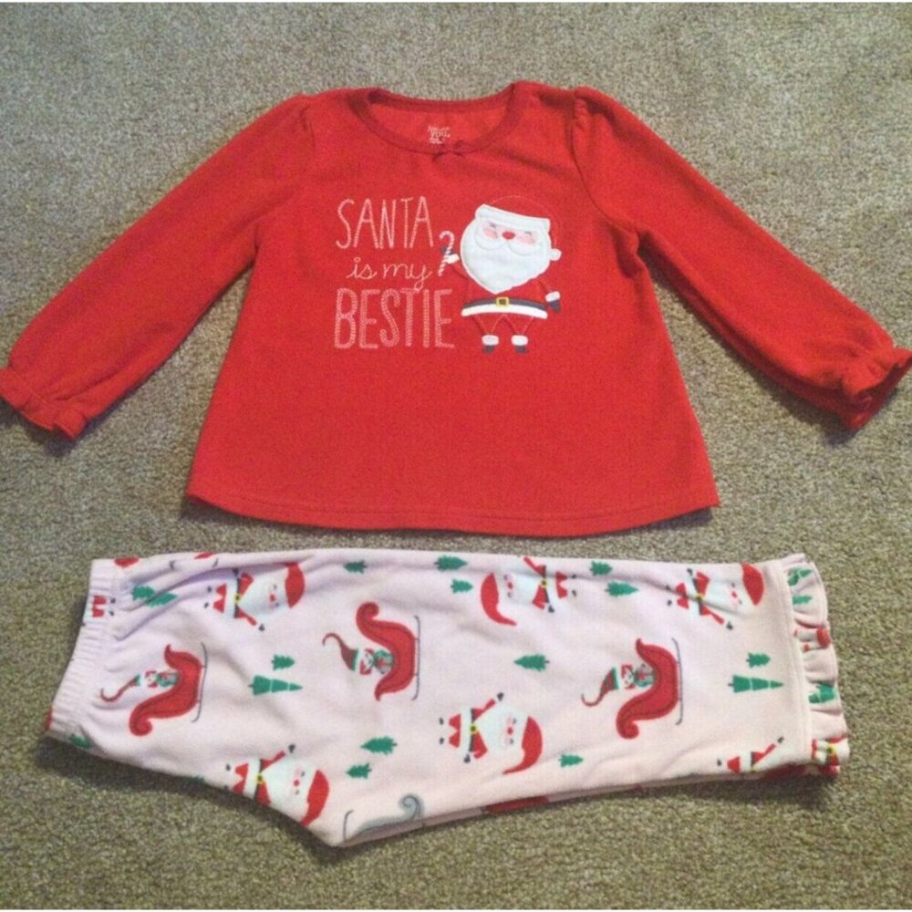2T VGUC Carter's 2PC Santa Fleece Pajama Outfit